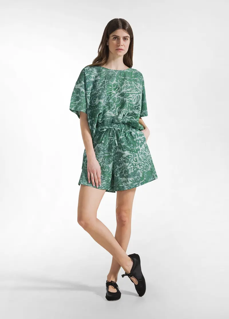 PANTALONCINI STAMPATI IN COTONE INCRESPATO VERDE