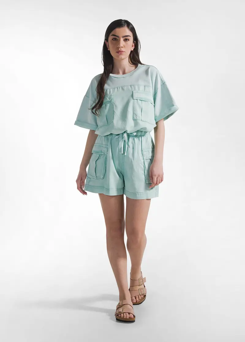 PANTALONCINO CARGO IN TWILL EFFETTO SFUMATO VERDE