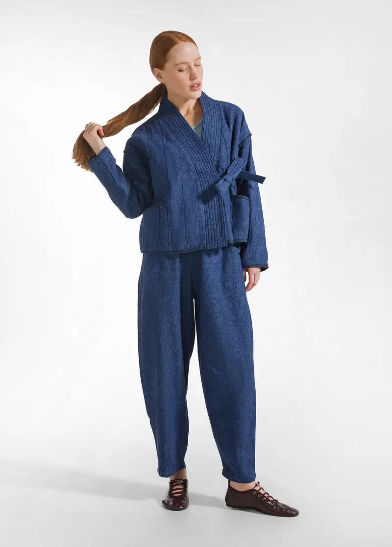 PANTALONE BALLOON IN DENIM MISTO LINO BLU
