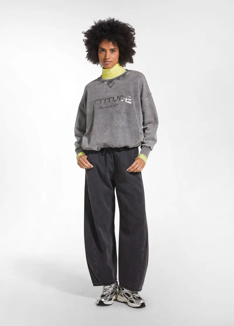 PANTALONE BALLOON IN DENIM TENCEL NERO
