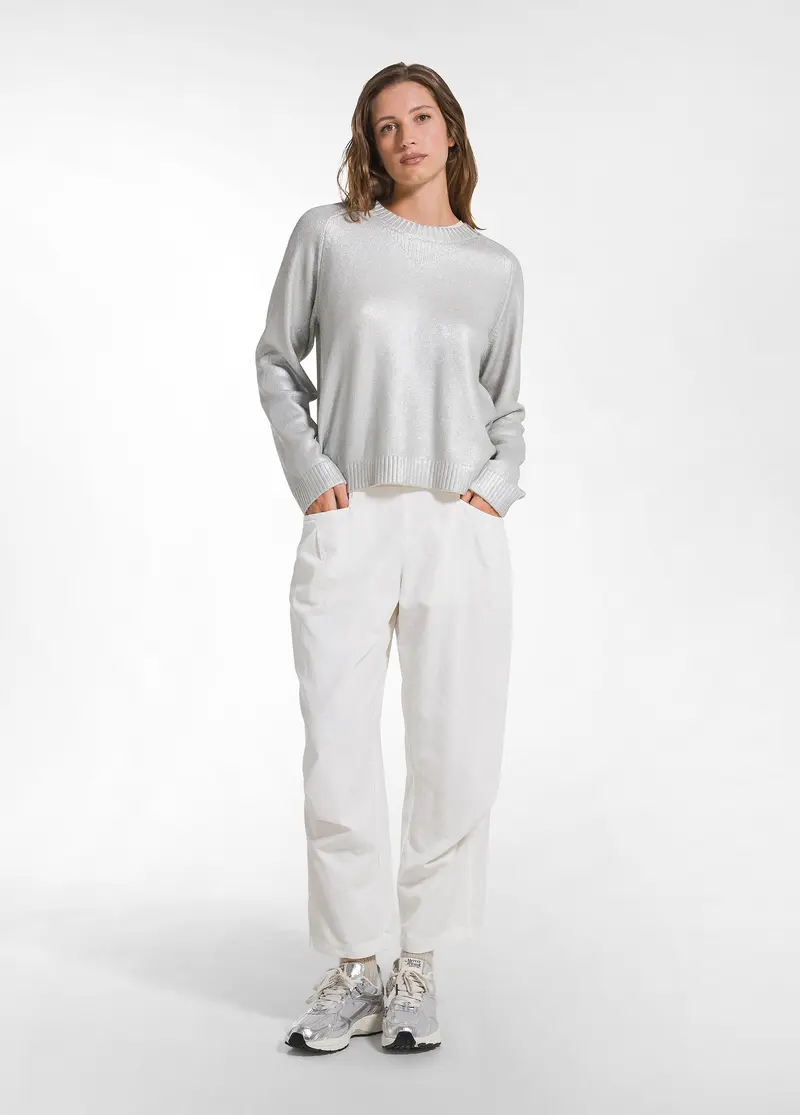 PANTALONE BALLOON VELLUTO MILLE RIGHE BIANCO
