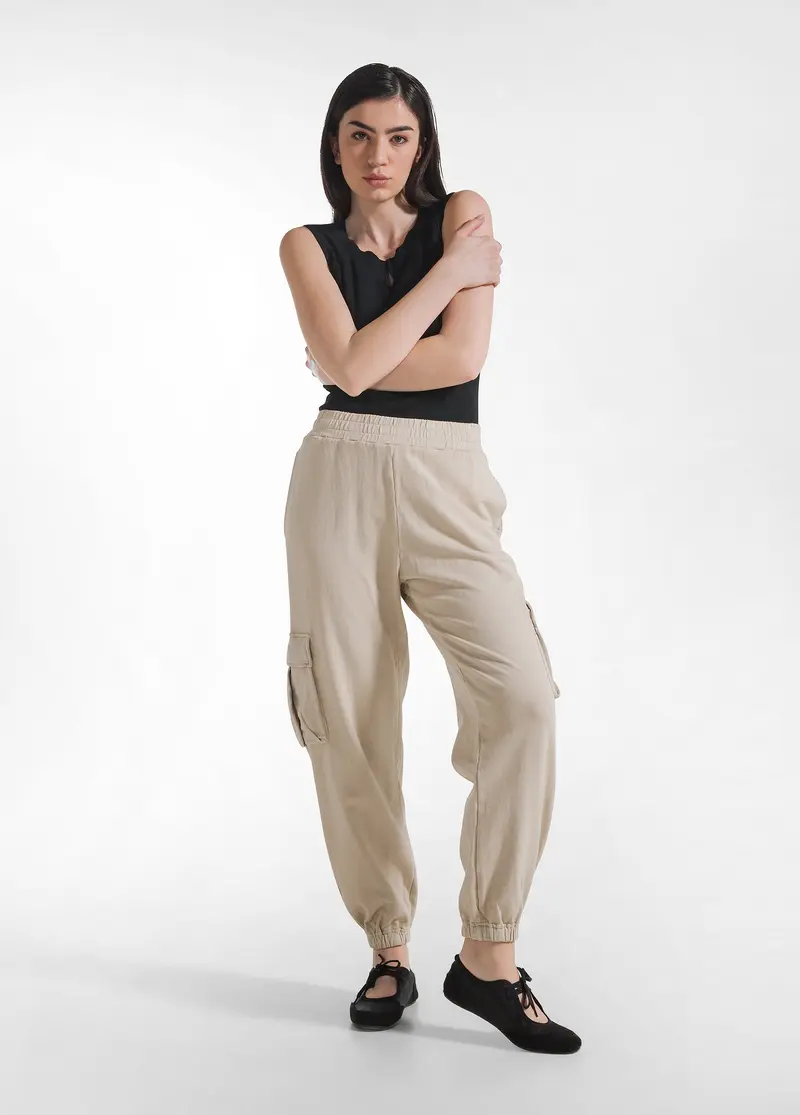 PANTALONE CARGO IN FELPA BEIGE