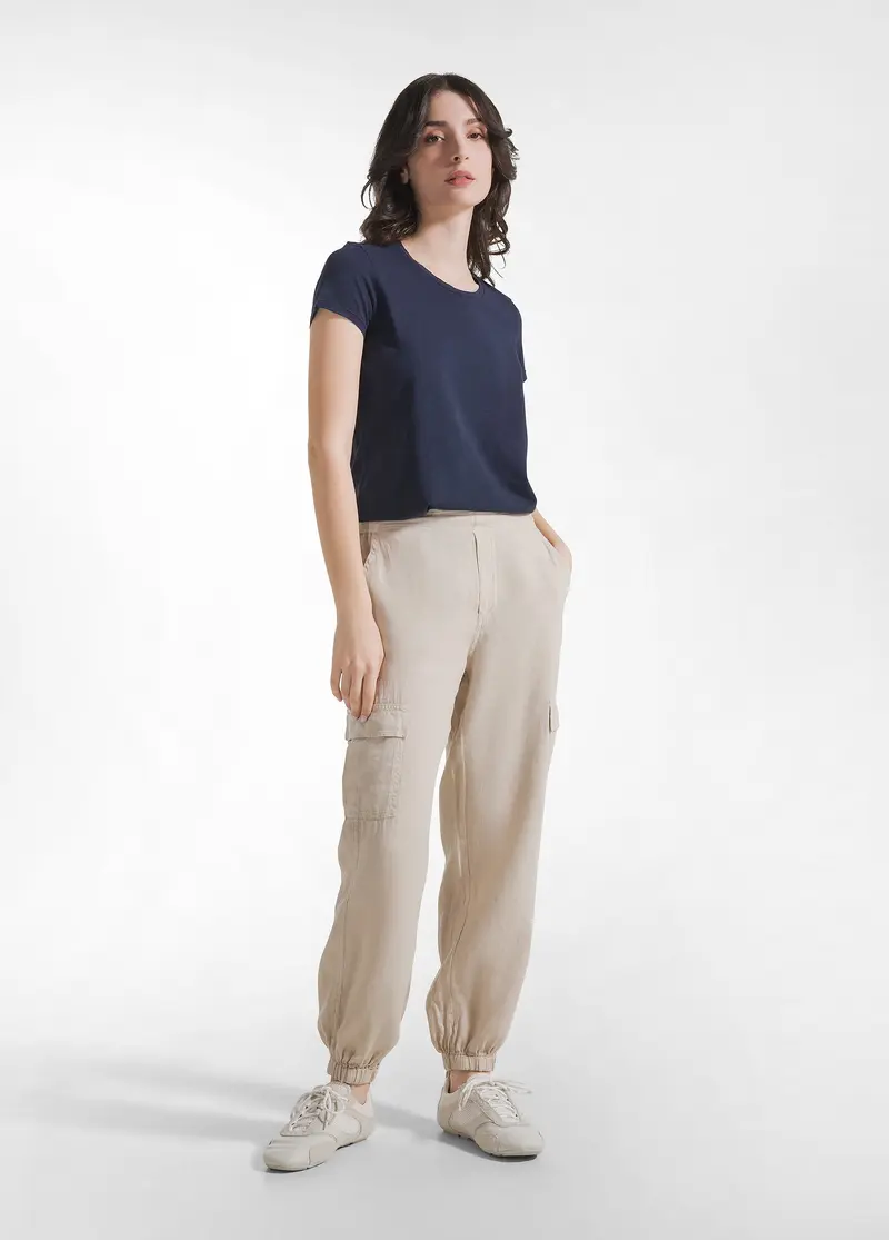 PANTALONE CARGO IN LINO BEIGE