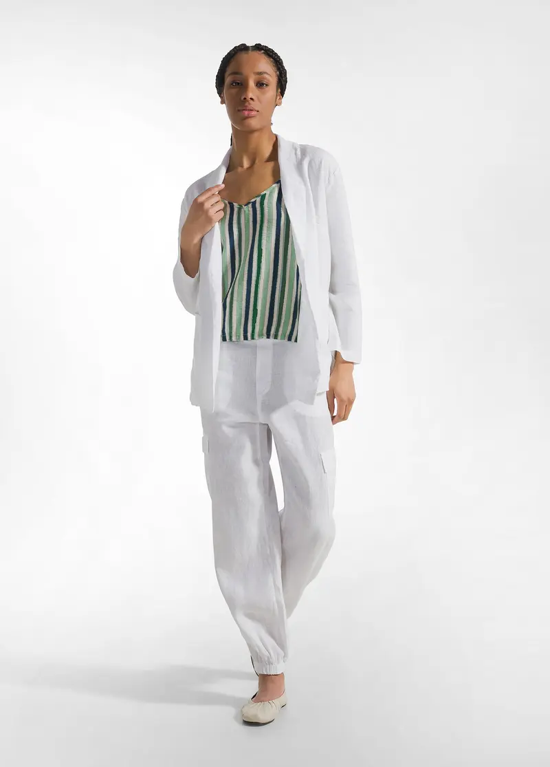 PANTALONE CARGO IN LINO BIANCO