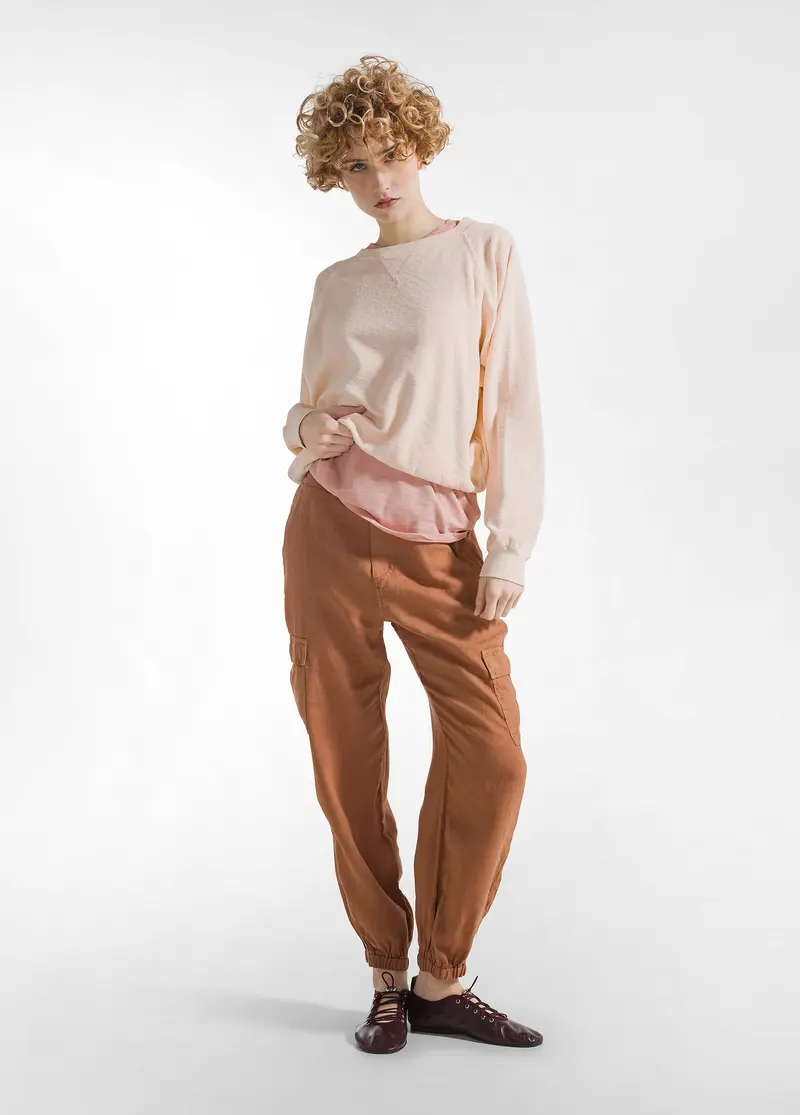 PANTALONE CARGO IN LINO MARRONE