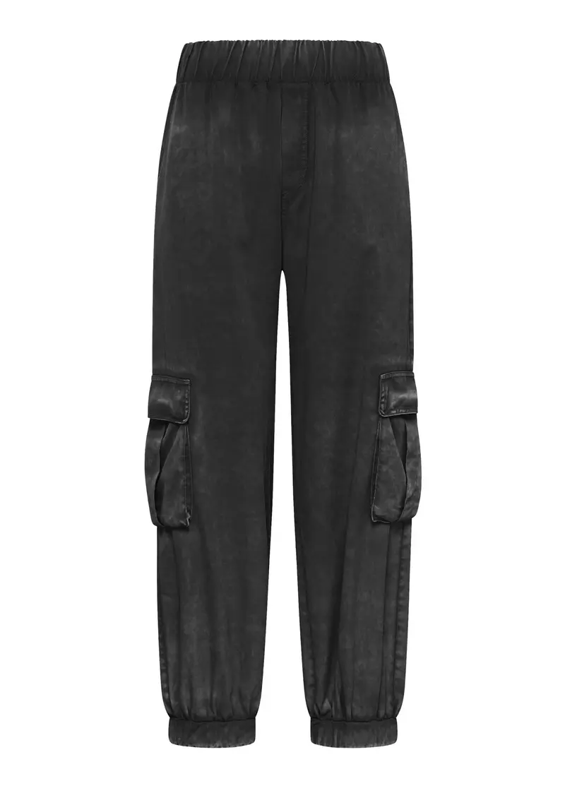 PANTALONE CARGO IN TWILL EFFETTO SFUMATO NERO