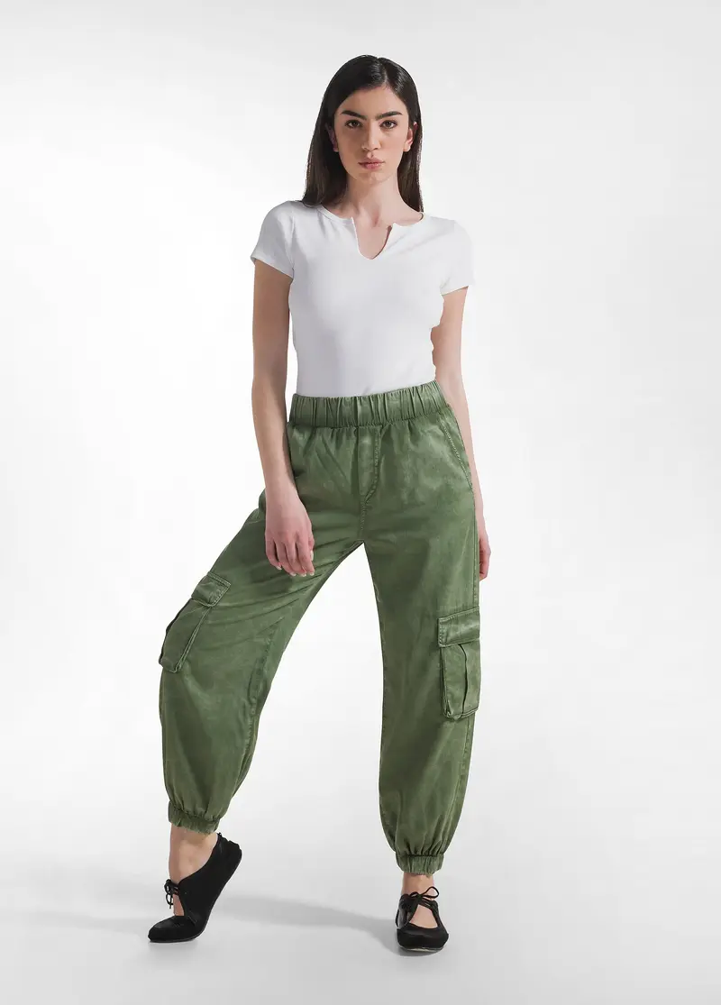 PANTALONE CARGO IN TWILL EFFETTO SFUMATO VERDE
