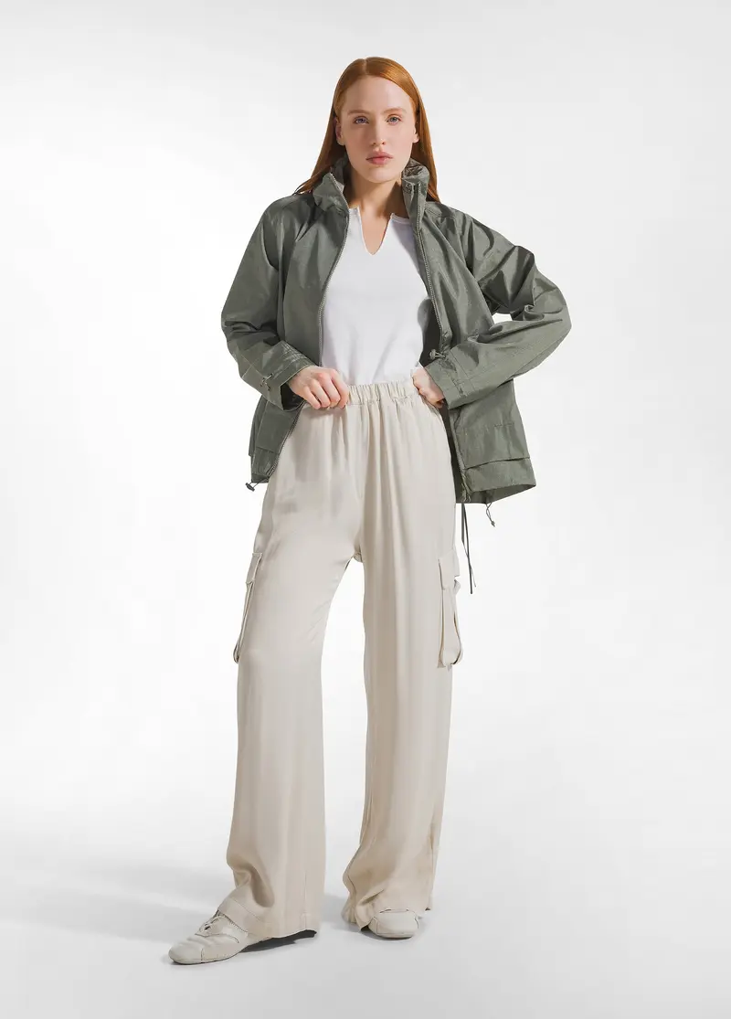 PANTALONE CARGO PALAZZO IN RASO BEIGE