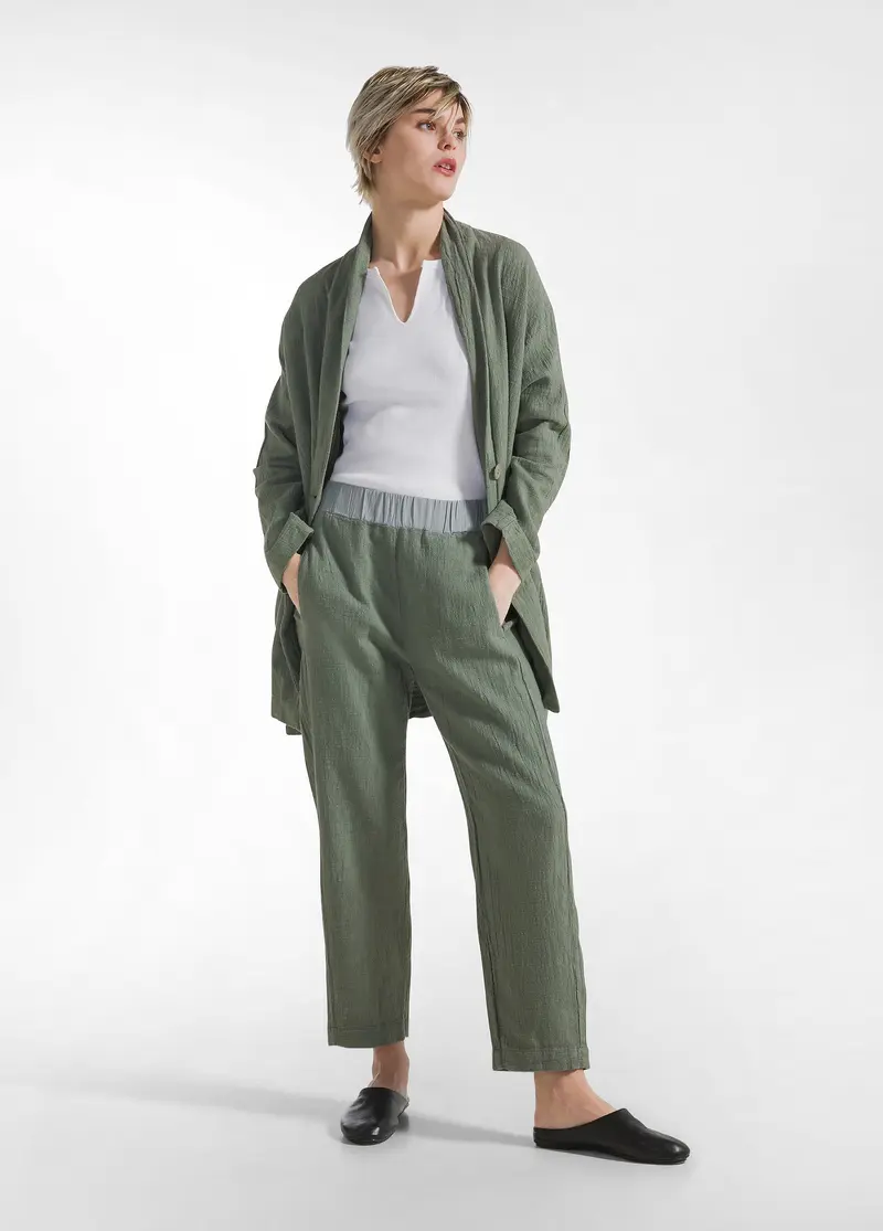 PANTALONE CARROT IN TWEED DI COTONE VERDE