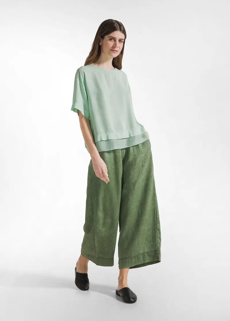 PANTALONE CCROPPED IN LINO EFFETTO SFUMATO VERDE