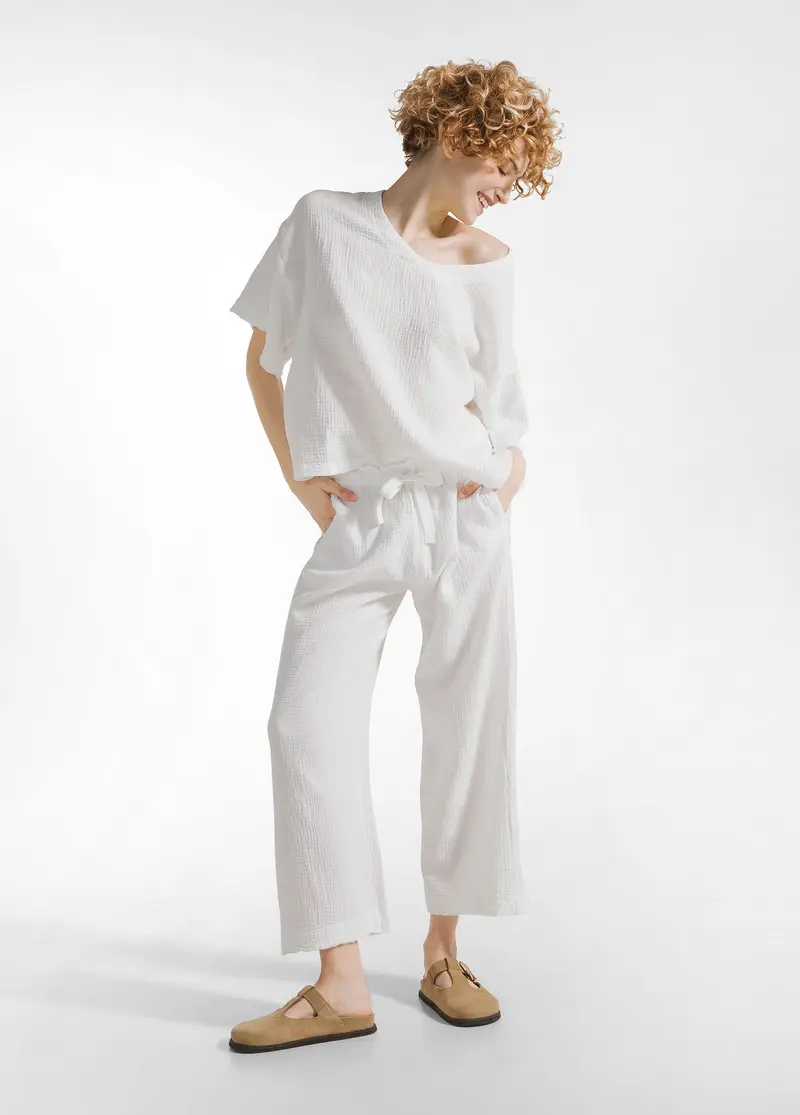 PANTALONE CROPPED IN GARZA DI COTONE BIANCO