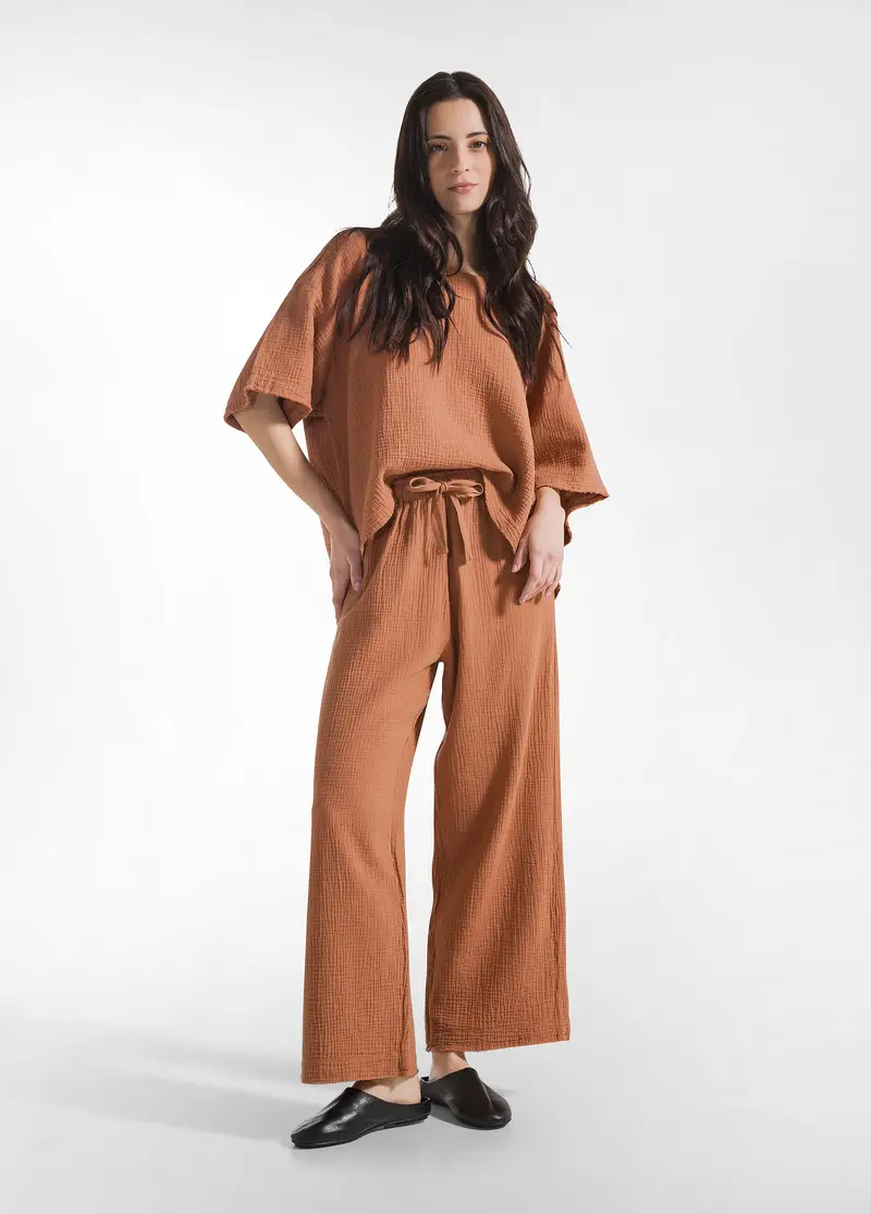 PANTALONE CROPPED IN GARZA DI COTONE MARRONE