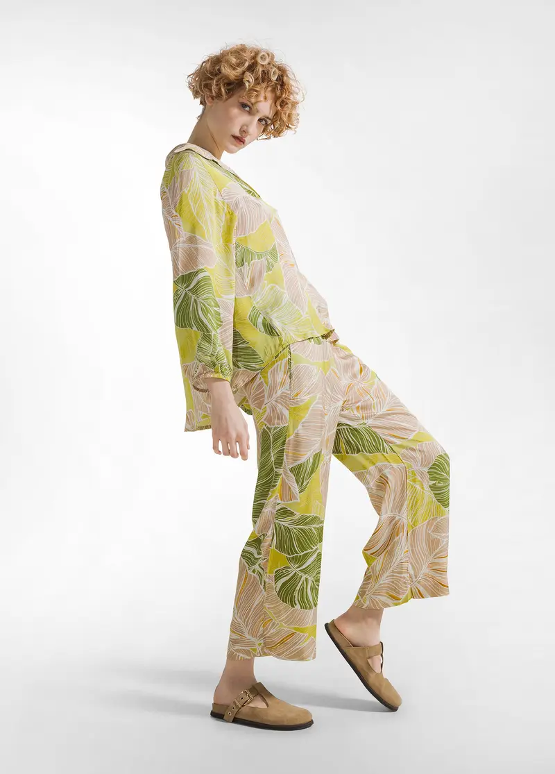 PANTALONE CROPPED IN RASO STAMPATO BEIGE