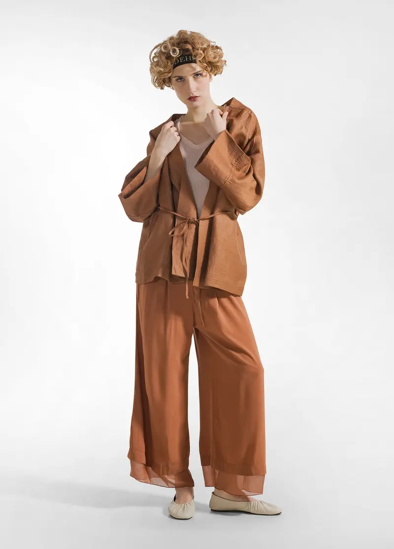 PANTALONE FLUIDO IN MUSSOLA DI VISCOSA MARRONE