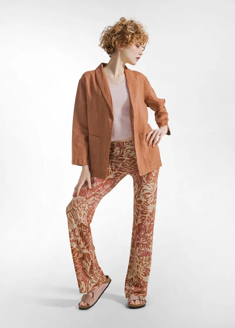 PANTALONE FLUIDO IN VISCOSA STAMPATA MARRONE