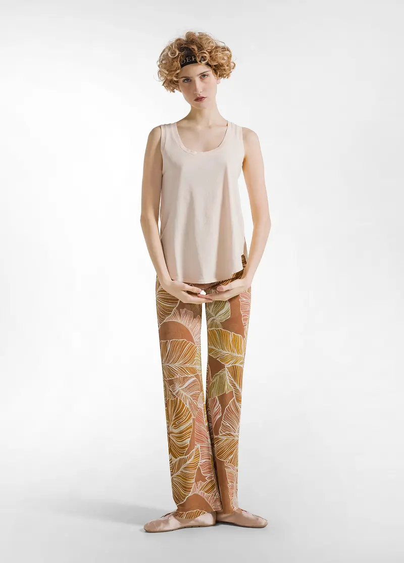 PANTALONE FLUIDO IN VISCOSA STAMPATA MARRONE