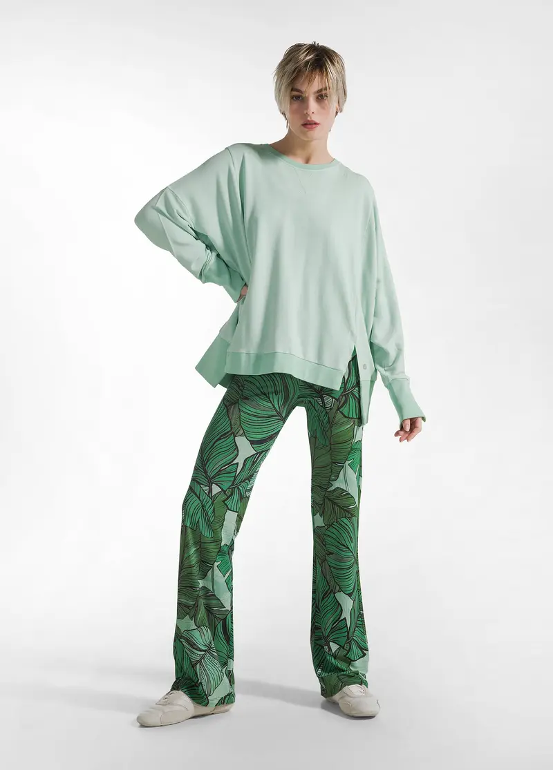 PANTALONE FLUIDO IN VISCOSA STAMPATA VERDE