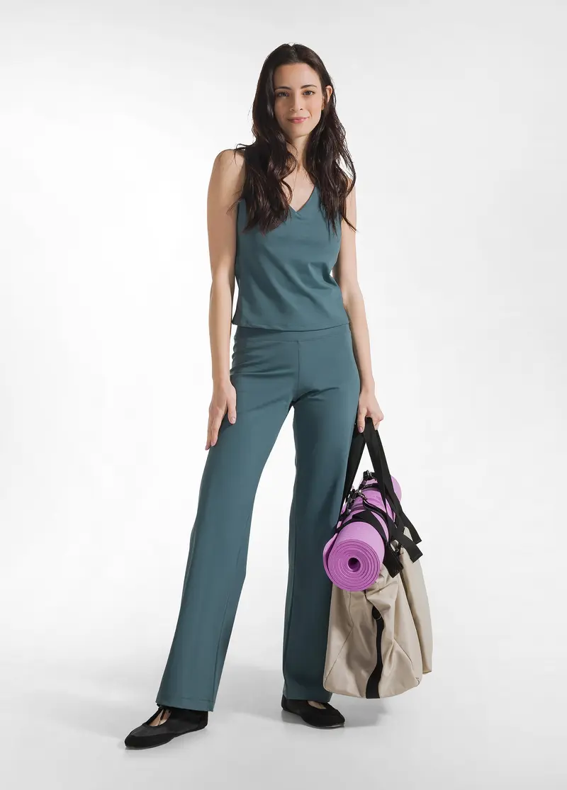 PANTALONE GAMBA DRITTA IN MICROFIBRA RICICLATA BLU