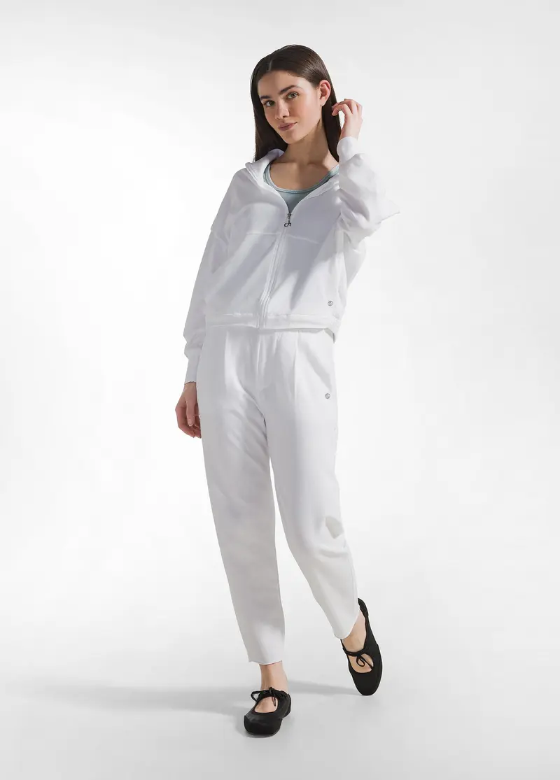 PANTALONE IN FELPA CON DETTAGLI IN LINO BIANCO