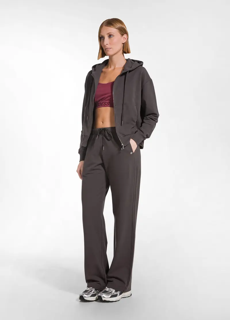 PANTALONE IN FELPA DI COTONE STRETCH MARRONE