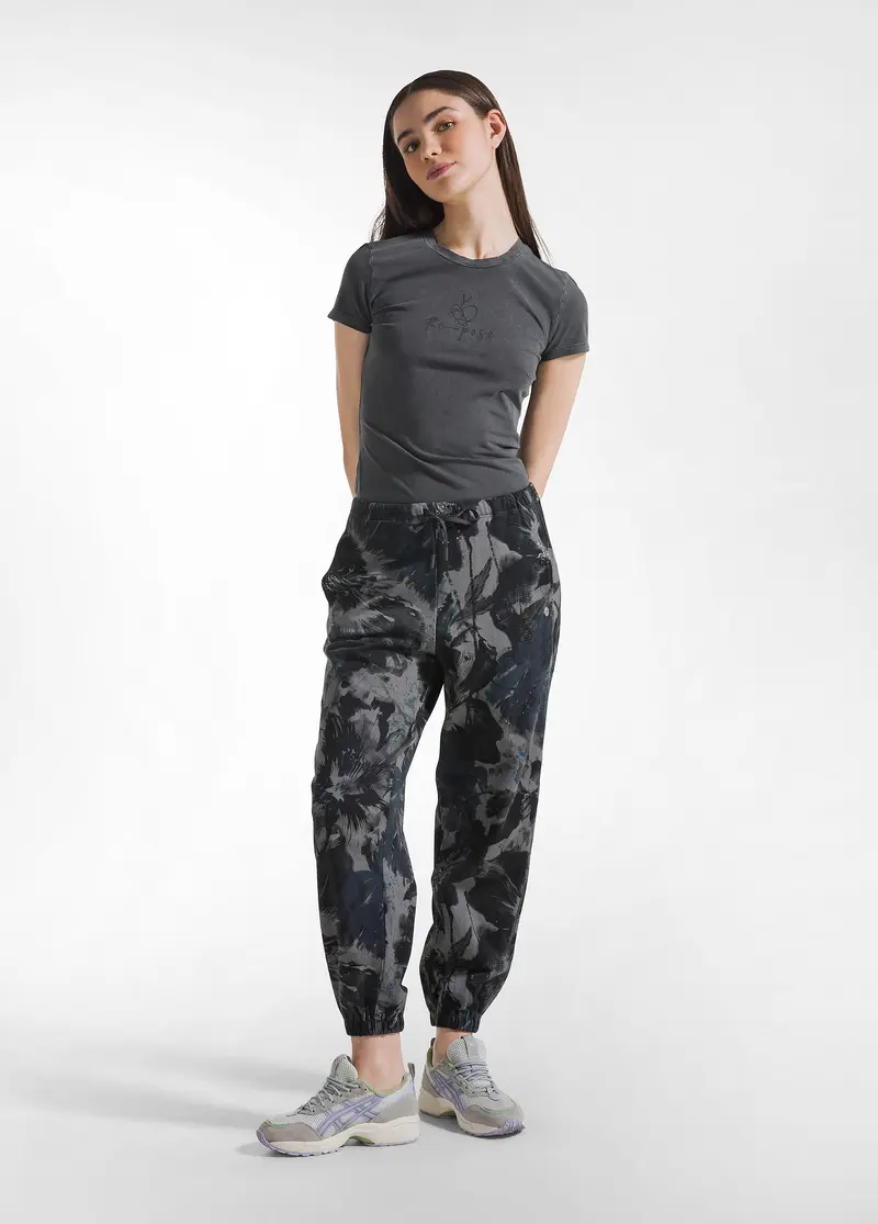 PANTALONE IN FELPA STAMPA FLOWER BLU