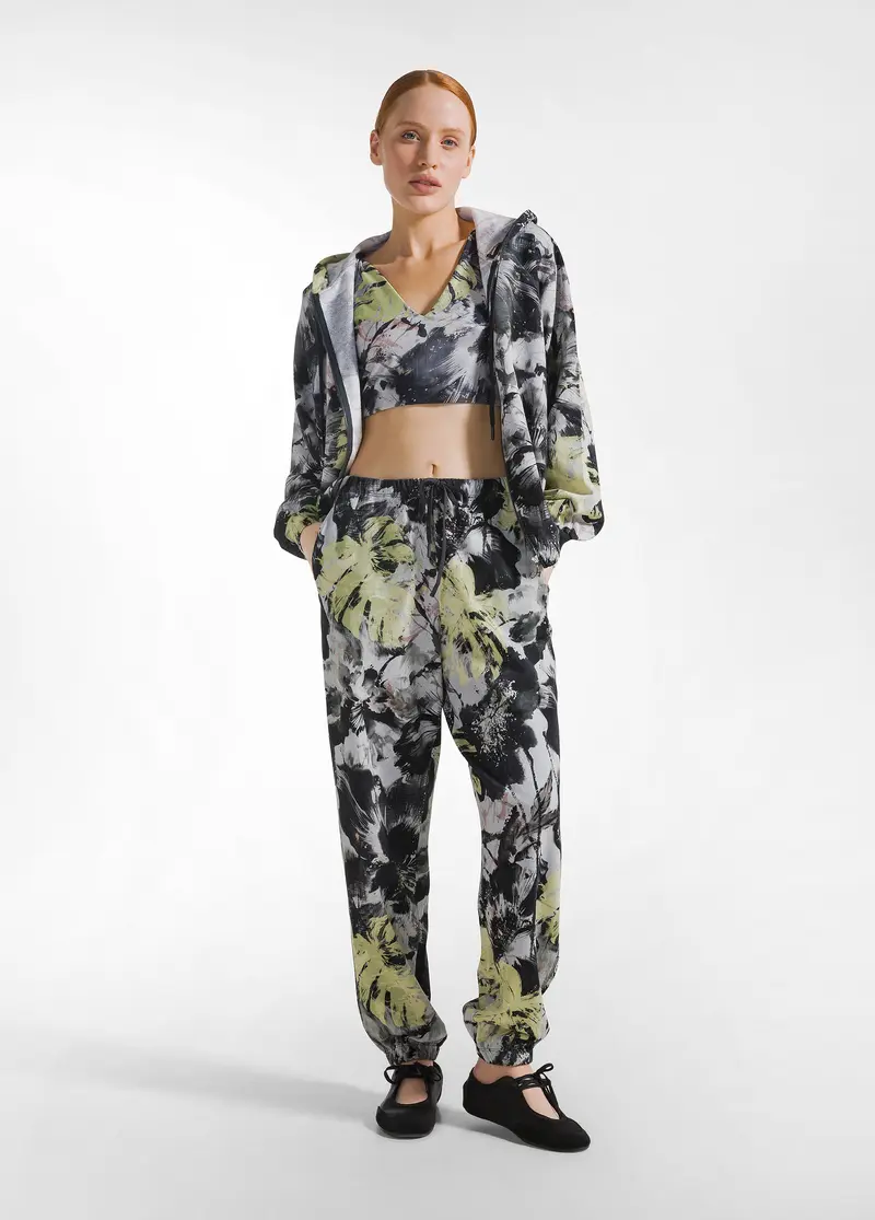 PANTALONE IN FELPA STAMPA FLOWER GRIGIO