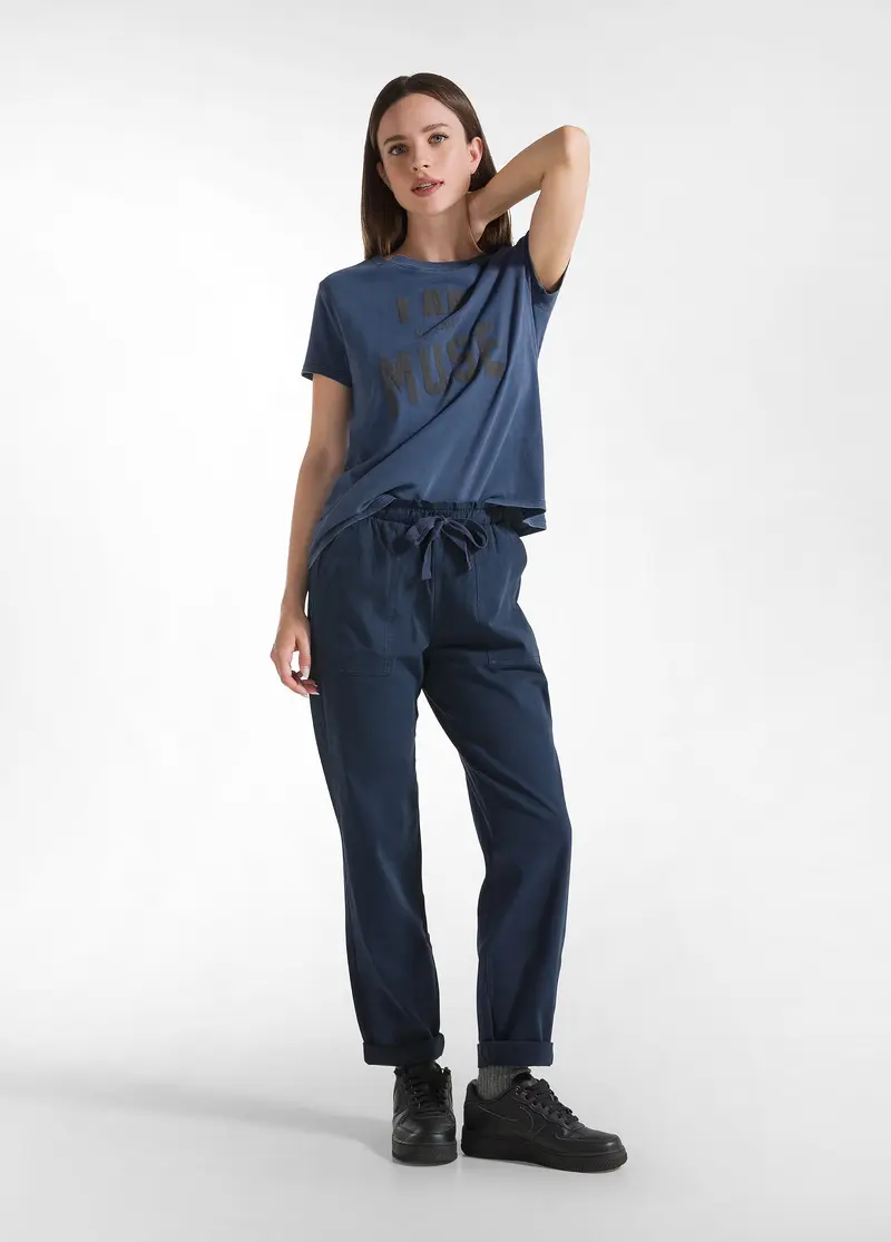 PANTALONE IN GABARDINE CON COULISSE BLU