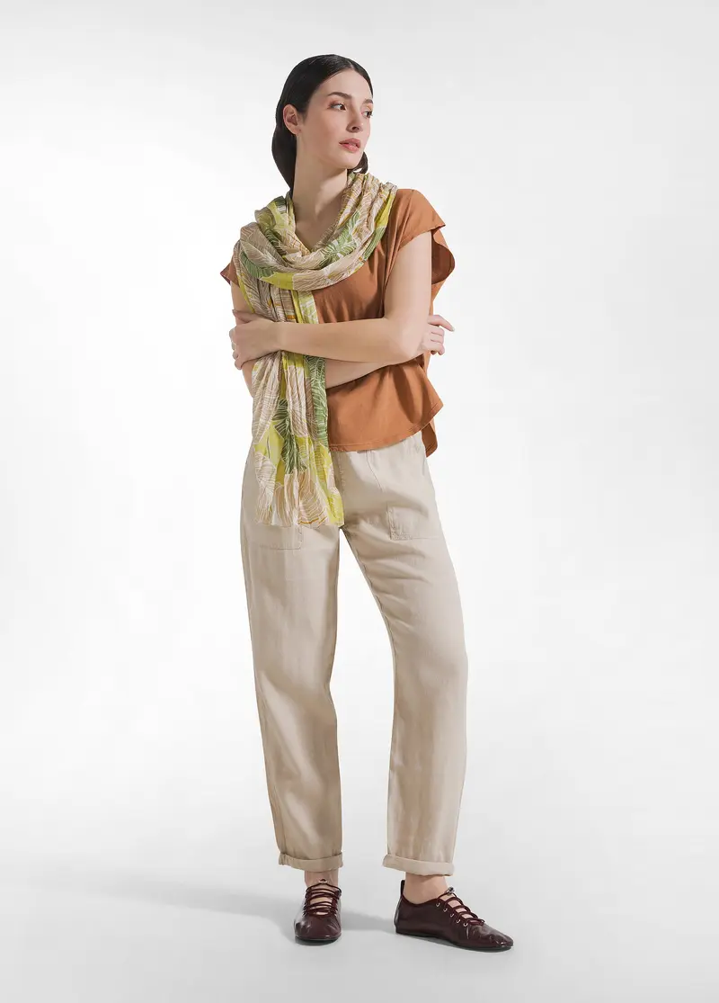 PANTALONE IN LINO CON VITA IN FELPA BEIGE