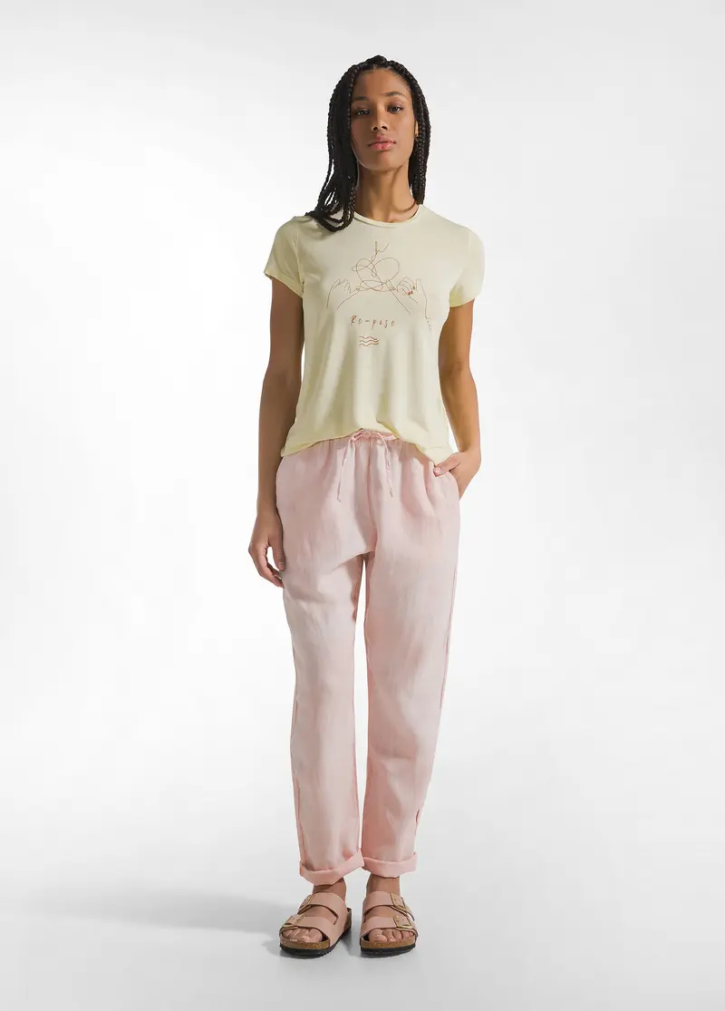 PANTALONE IN LINO EFFETTO SFUMATO ROSA