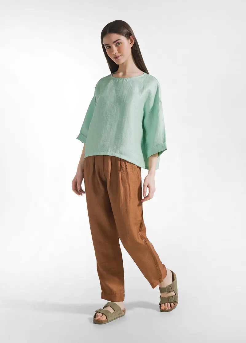 PANTALONE IN LINO LUCIDO MARRONE