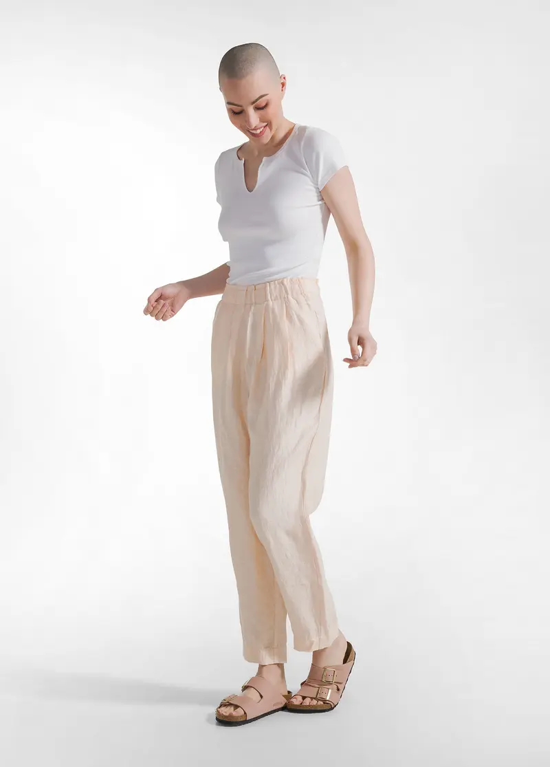 PANTALONE IN LINO LUCIDO ROSA