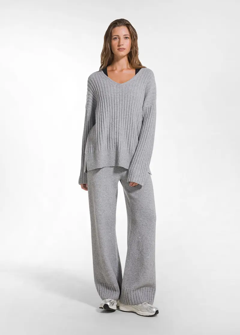 PANTALONE IN MAGLIA CON PAILLETTES GRIGIO