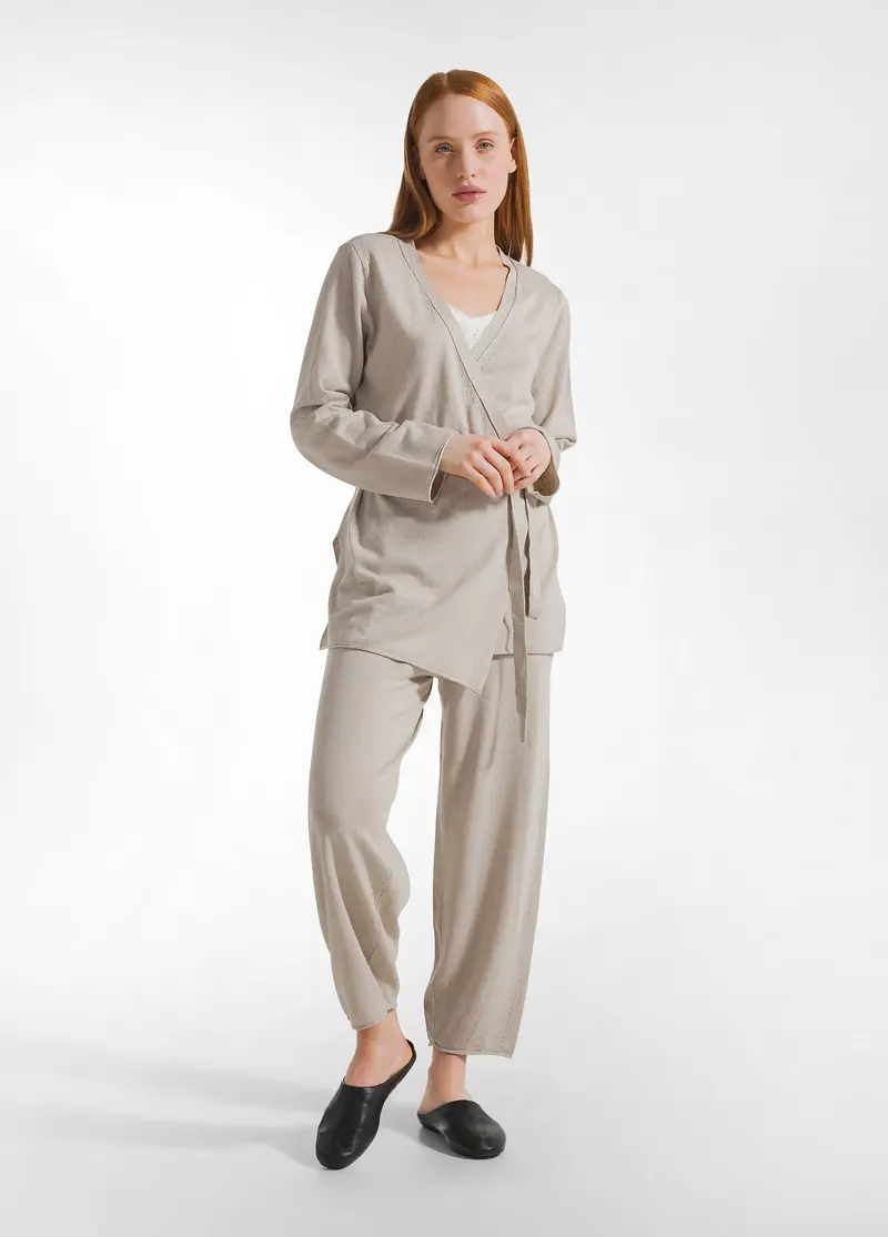 PANTALONE IN MAGLIA LINO E COTONE BEIGE