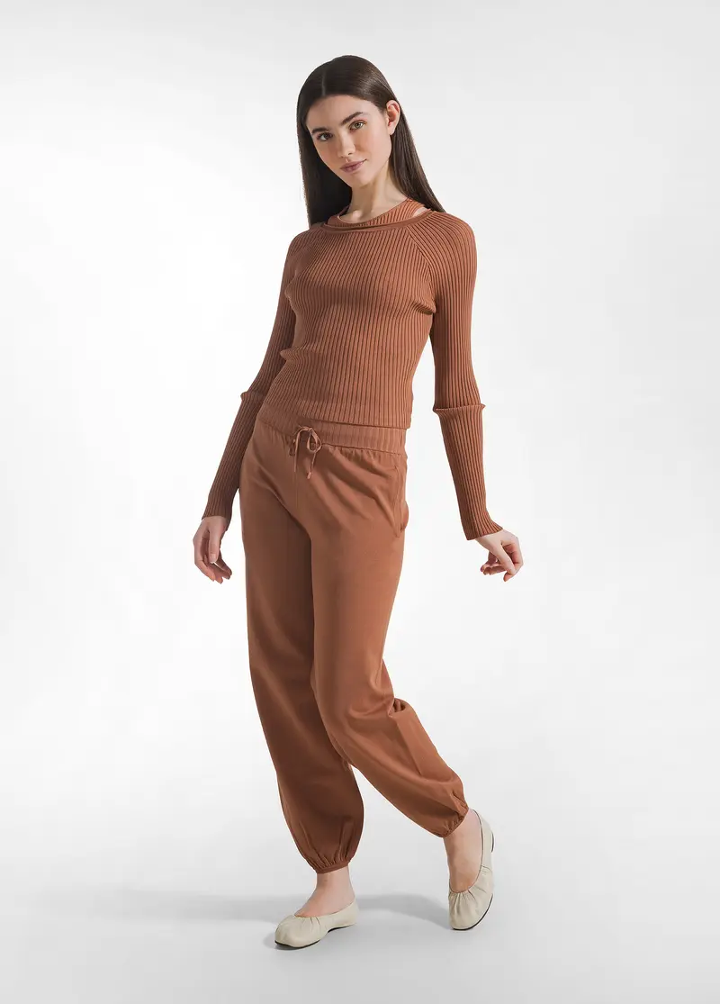 PANTALONE JOGGER A MAGLIA DI RAYON MARRONE