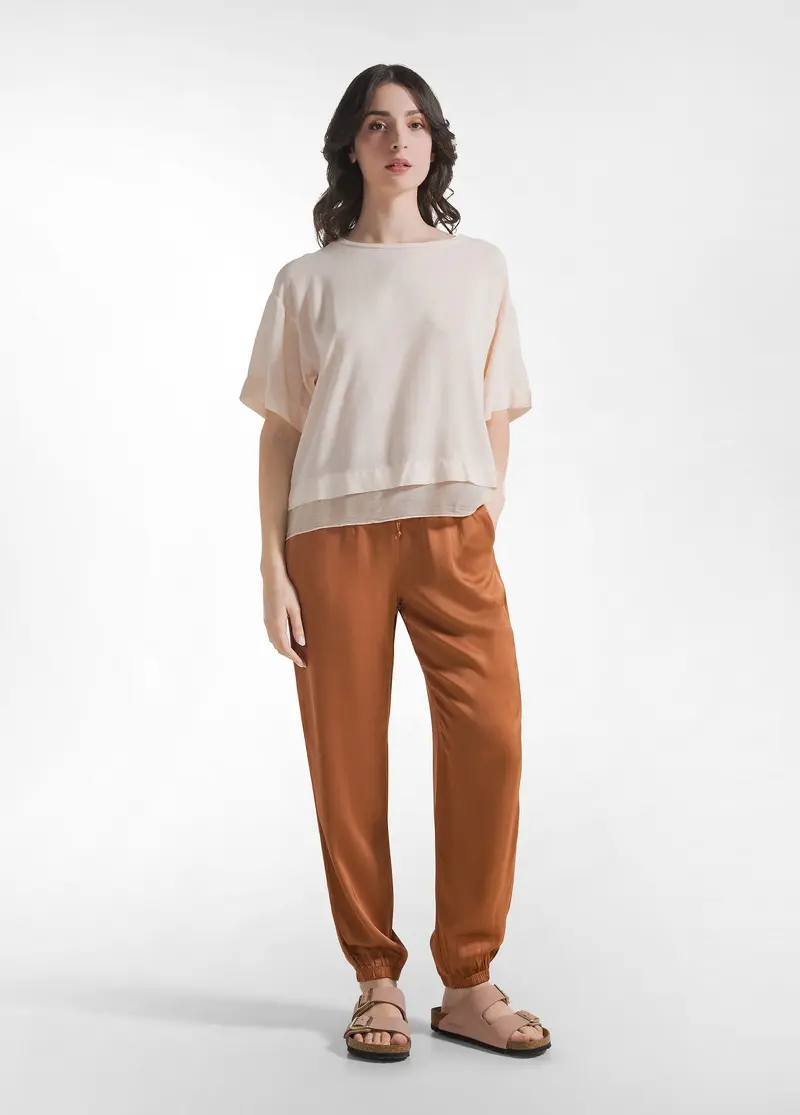 PANTALONE JOGGER IN RASO DI VISCOSA MARRONE