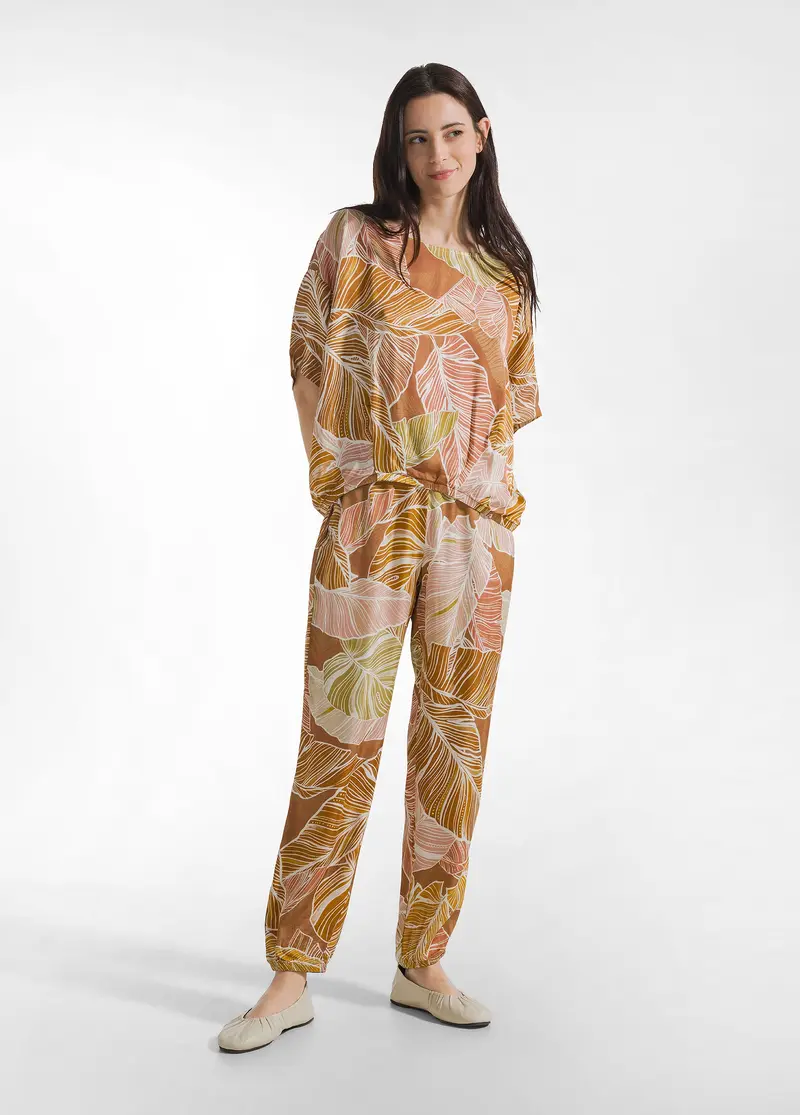 PANTALONE JOGGER IN RASO STAMPATO MARRONE