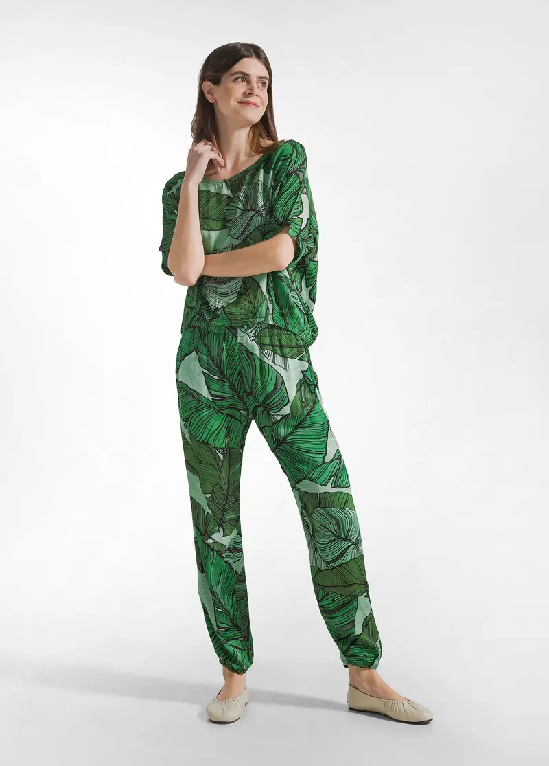 PANTALONE JOGGER IN RASO STAMPATO VERDE
