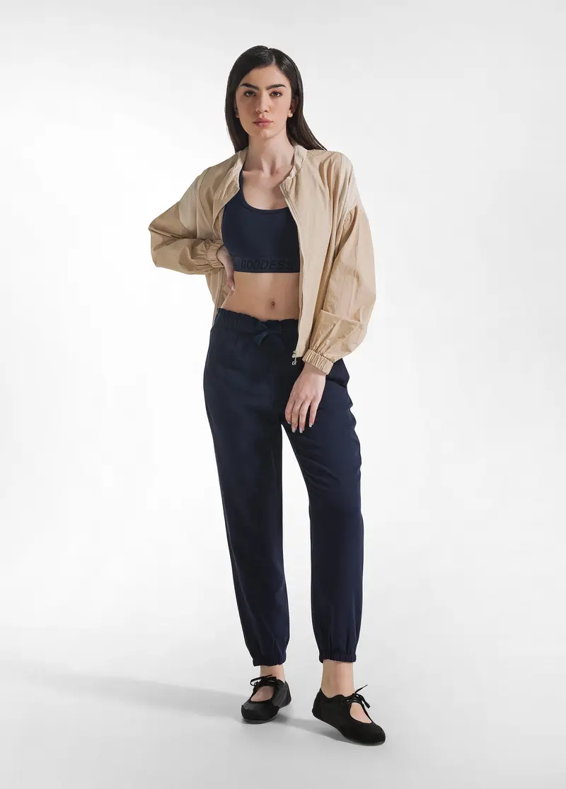 PANTALONE JOGGER IN TWILL TENCEL BLU