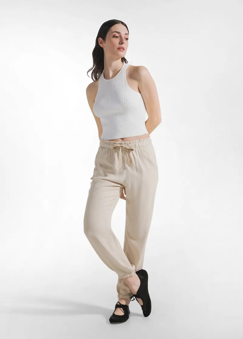 PANTALONE JOGGER IN VISCOSA CREPE BEIGE