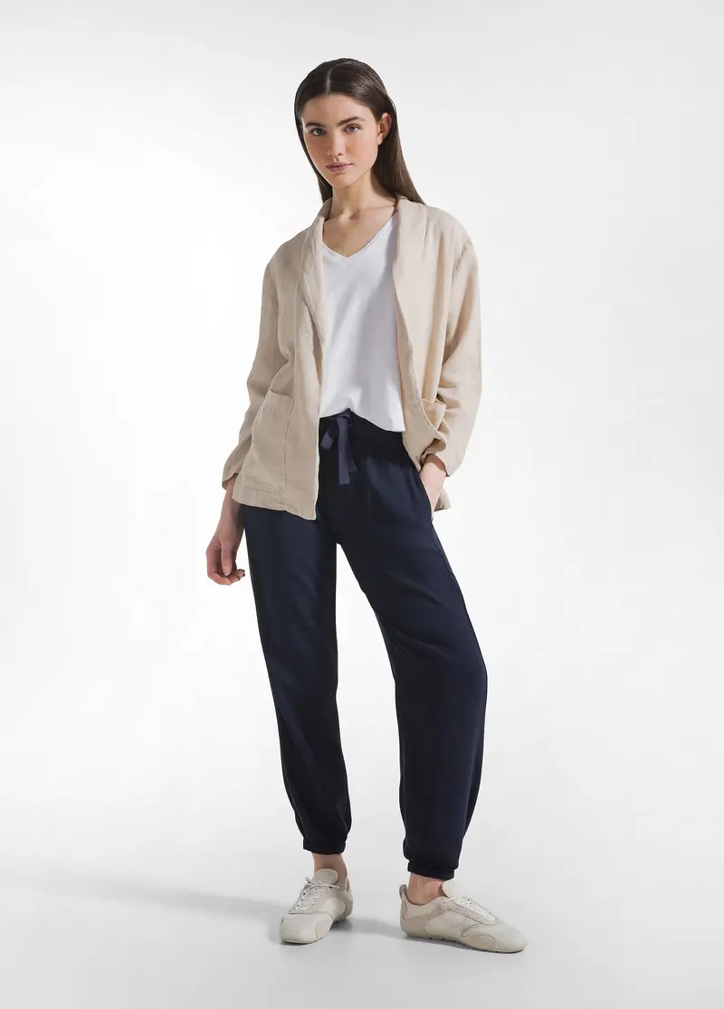 PANTALONE JOGGER IN VISCOSA CREPE BLU