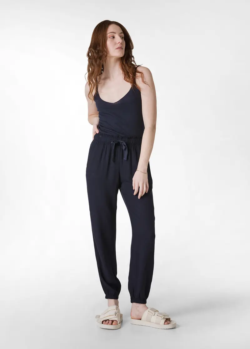 PANTALONE JOGGER IN VISCOSA CREPE BLU
