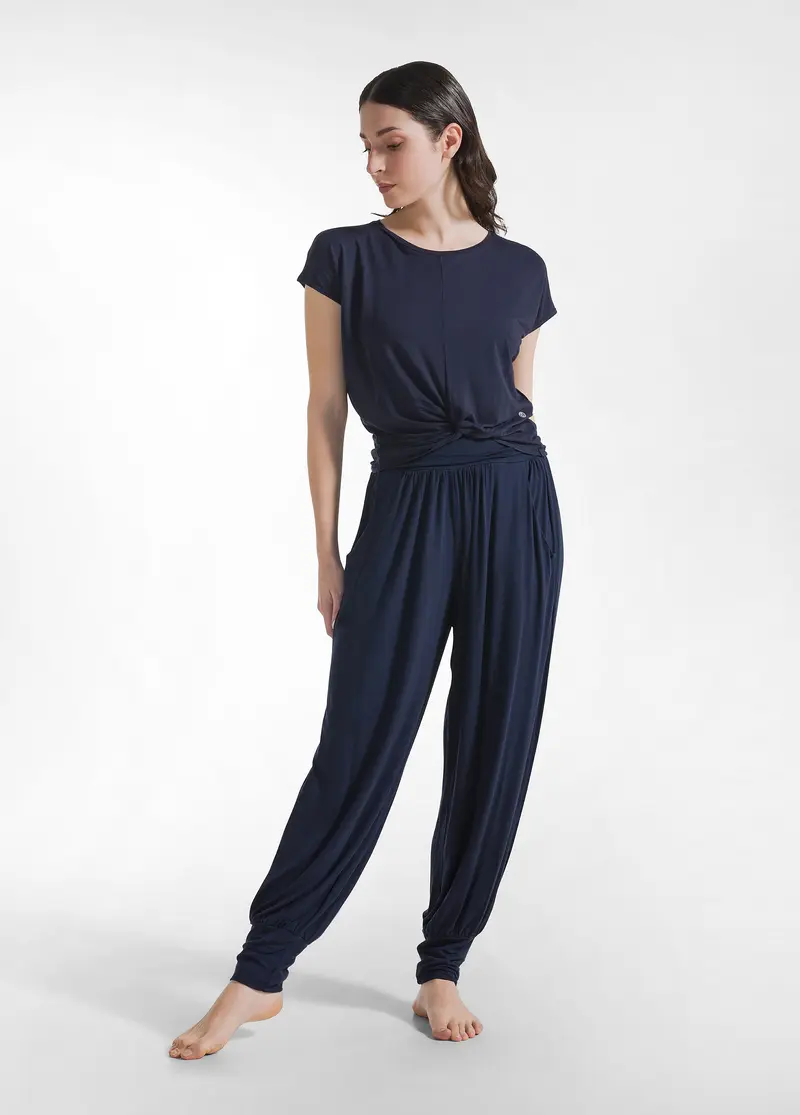 PANTALONE ODALISCA IN VISCOSA BLU NOTTE