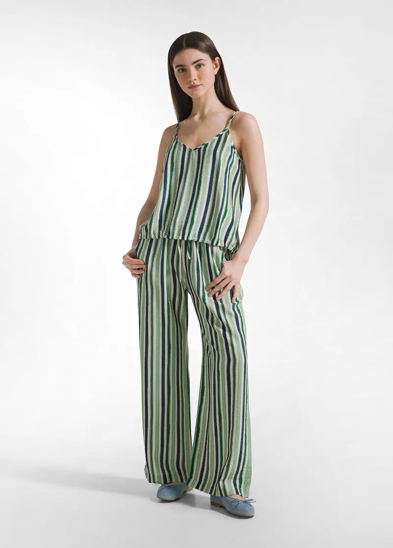 PANTALONE PALAZZO A RIGHE VERDE