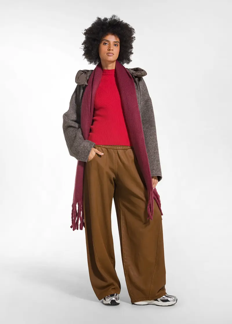 PANTALONE PALAZZO COTONE ORGANICO EFFETTO PELLE MARRONE