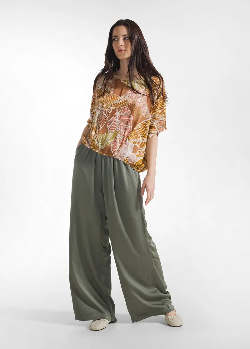 PANTALONE PALAZZO IN RASO DI VISCOSA VERDE