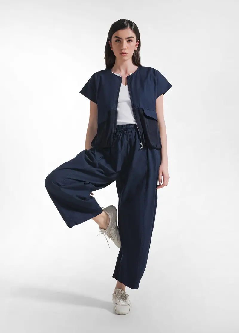 PANTALONE RELAXED IN POPELINE BLU