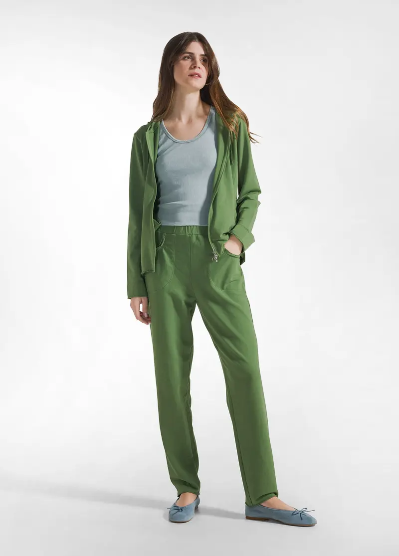 PANTALONE SLIM FIT IN FELPA LEGGERA VERDE