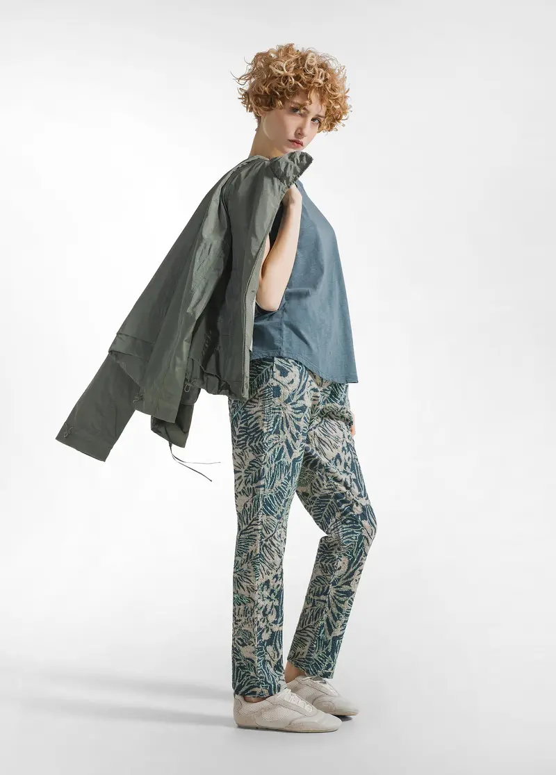 PANTALONE STAMPATO IN COTONE INCRESPATO BLU