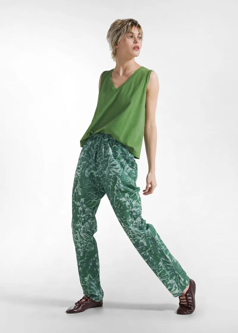 PANTALONE STAMPATO IN COTONE INCRESPATO VERDE