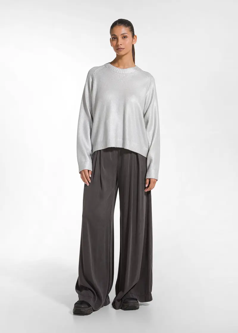 PANTALONE WIDE LEG IN RASO STRETCH MARRONE
